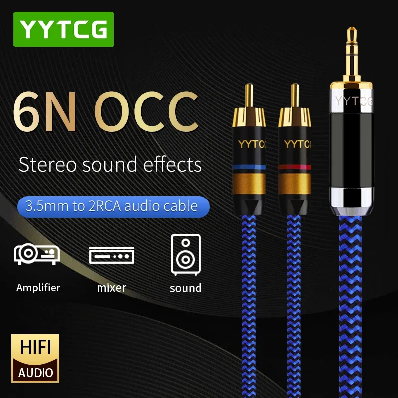 

YYTCG HIFI 3.5mm to 2 RCA Stereo Audio Cable RCA Cable 3.5mm Jack to 2RCA 6N OCC Audio Cable for Amplifier Mobile Phone Computer