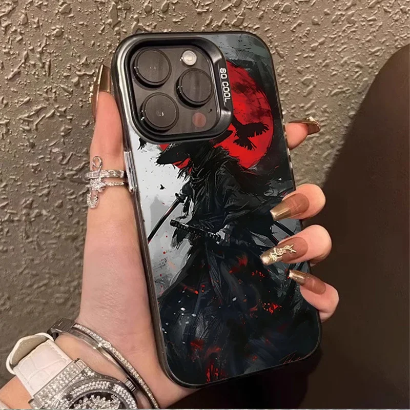 Plating Matte Shockproof Phone Case for iPhone 16 15 14 13 12 11 Pro Max XS X XR 8 7 Plus SE 2020 Japan Ghost Face Samurai Cover