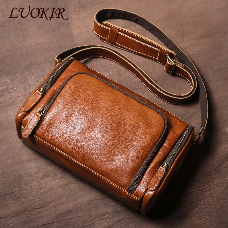 Luokir Mannen Vintage Crossbody Tas Echt Lederen Schoudertas Casual Mode Messenger Bag Outdoor Multifunctionele Koeienhuid Tas