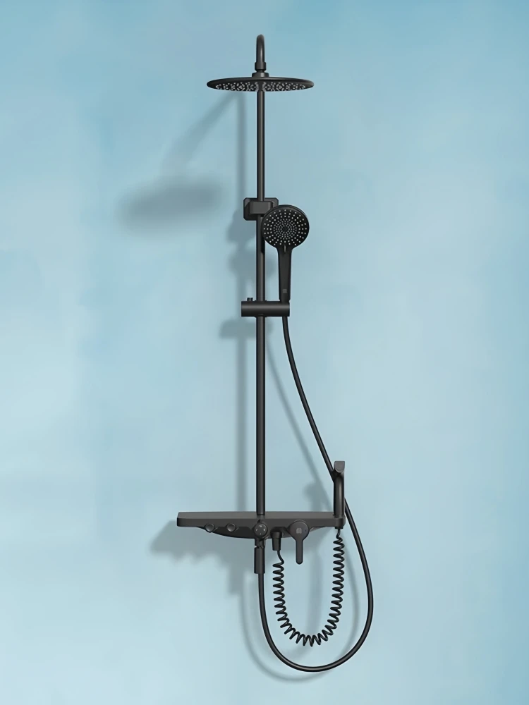 Diiib ensemble de pomme de douche facile à nettoyer grande buse de sortie pulvérisation supérieure bain rangement douche quatre fonctions élégant noir