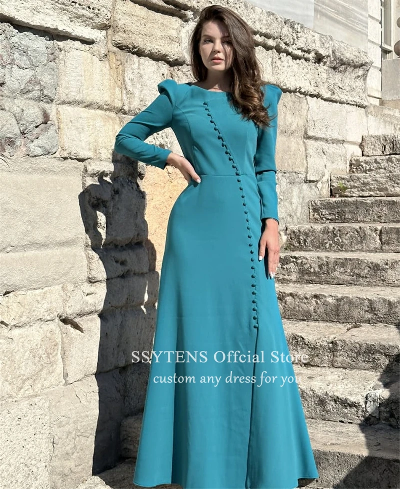 SSYTENS Casual Plum Red Dubai Arab Vintage Long A Line Evening Dresses Dress Side Slit O Neck Button Formal Prom Gowns For Women