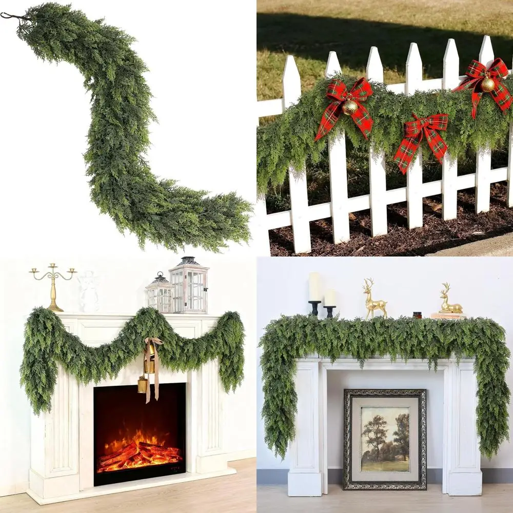 

Realistic Cedar Garland, 6FT Artificial Christmas Greenery with Touchable Pine Needles, Ideal for Fireplace, Holiday Decor, Indo