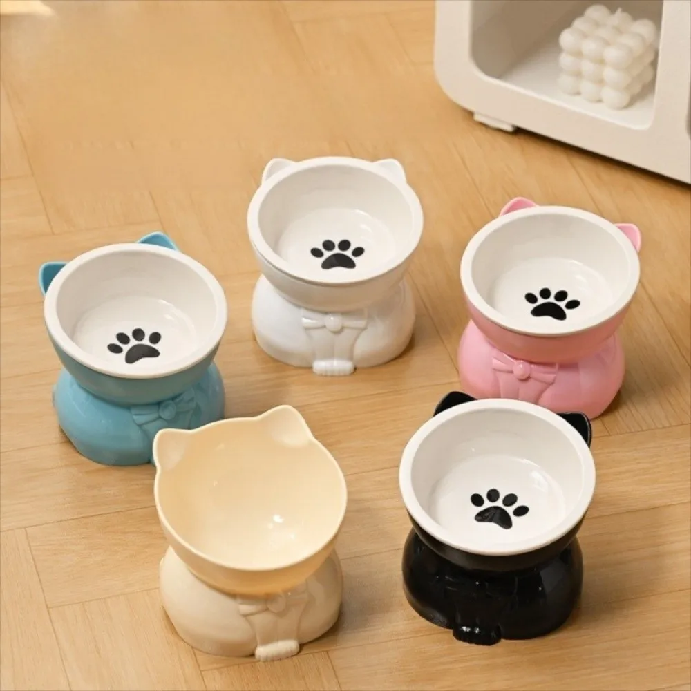 

Creative Ceramic Cat Food Bowl Non-slip Anti Tipping Cat Water Bowl Slanted Mouth Food Feeding Basin High Foot Bowl
