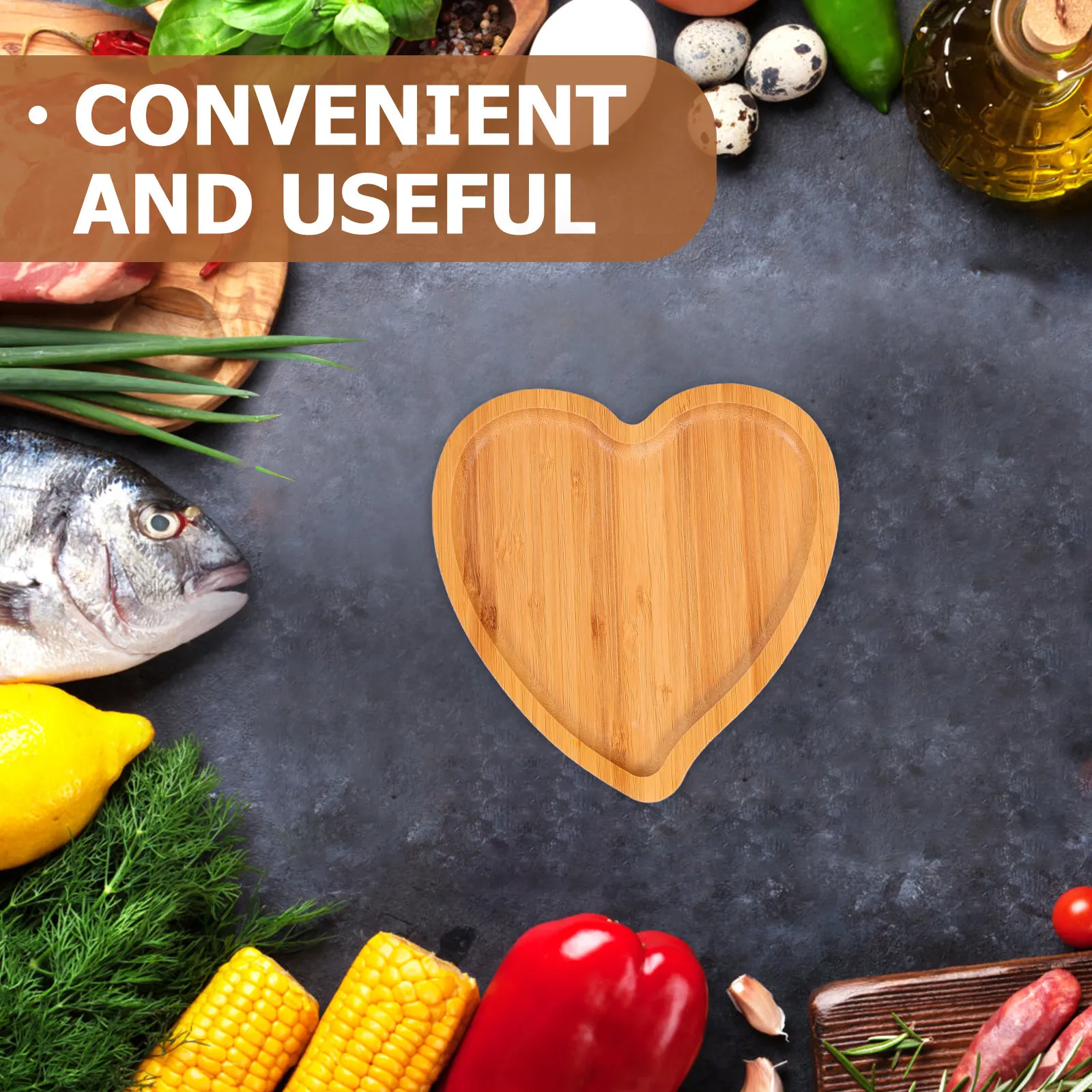 2Pcs Creative Heart Design Bamboo Serving Tray Wood Texture Food Platter for Restaurant Hotel Bakery Home Christmas