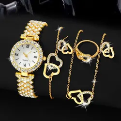 6PCS Set Women Watch Female Clock Roman Dial Luxury Brand Design Casual Ladies Quartz Wrist Watch Bracelet Set Montre Femme