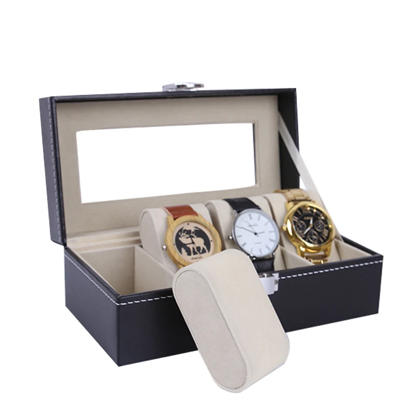 2/3/4/5/6/10/12/20Girds PU Leather Watch Box Display Case Holder Black Storage Box Organizer for Men & Women Best Gift Box