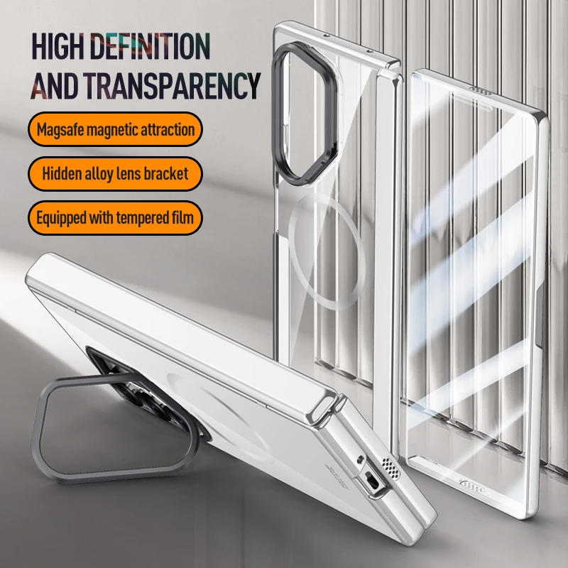 For Samsung Galaxy Z Fold 6 Case Magnetic Electroplated Hard PC Folding Hinge Lens Kickstand Cover With Tempered Glass