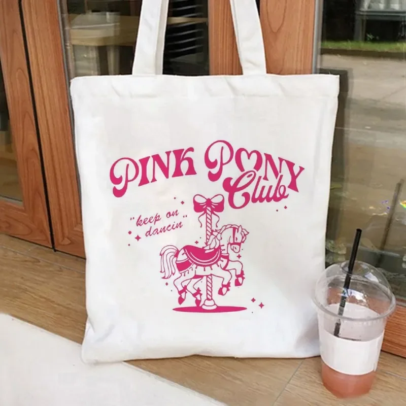 Chappell Roan Pink Pony Club Canvas Tote Bag Makeup Bag Large Capacity Shopping Bags Books Female Shoulder Handbag Girl Handbags