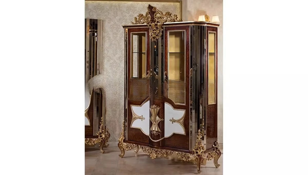 

Solid wood carving flower dining table French luxury villa dining room furniture mansion home rectangular gold foil western