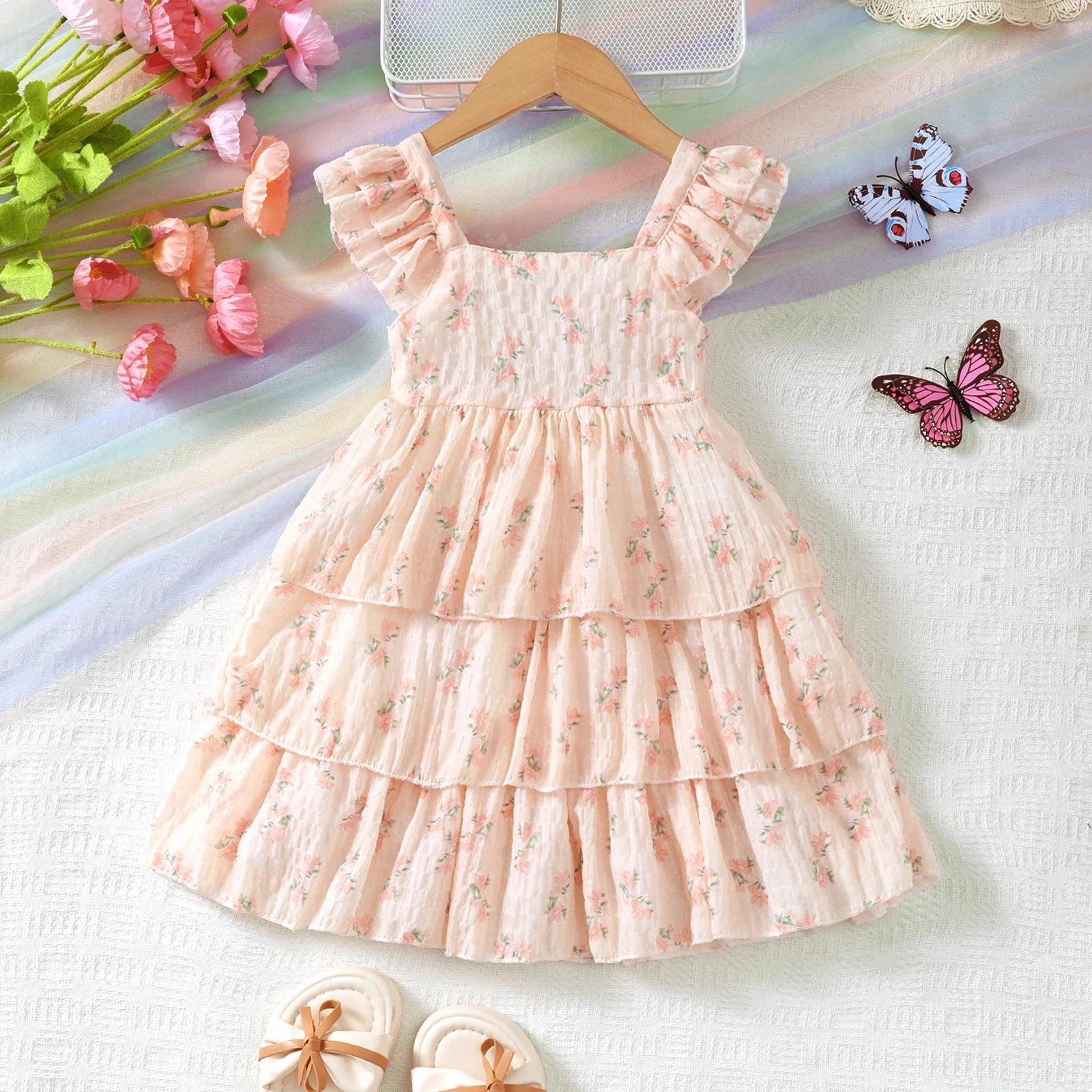 Children Girl Summer Dresses Small Floral Bow Princess Dresses Birthday Party Dresses for Girls Aged 1-6 Years Costume for Girls