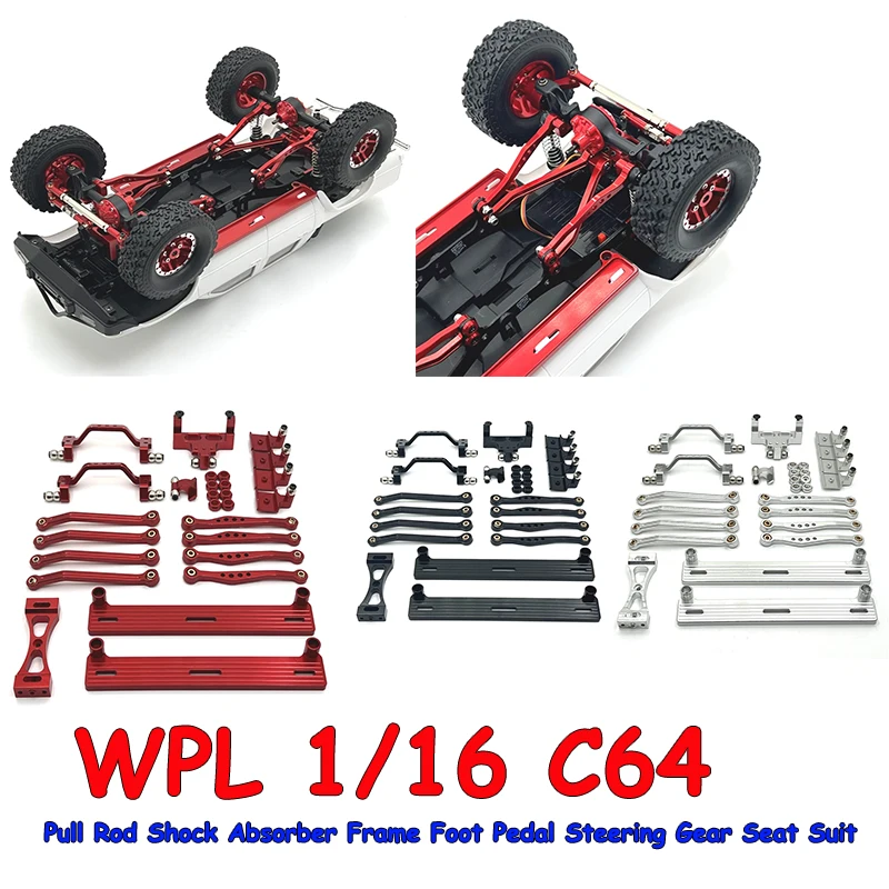 WPL 1/16 C64 RC Remote Control Car Parts Upgrade Pull Rod Shock Absorber Frame Foot Pedal Steering Gear Seat Suit