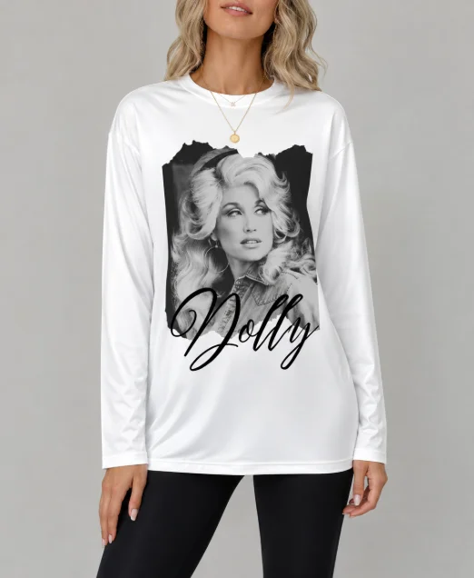 Dolly Parton Long Sleeve T-shirt Retro Women's Pattern Character Print Round Neck Long Sleeve Casual Fashion Street Top