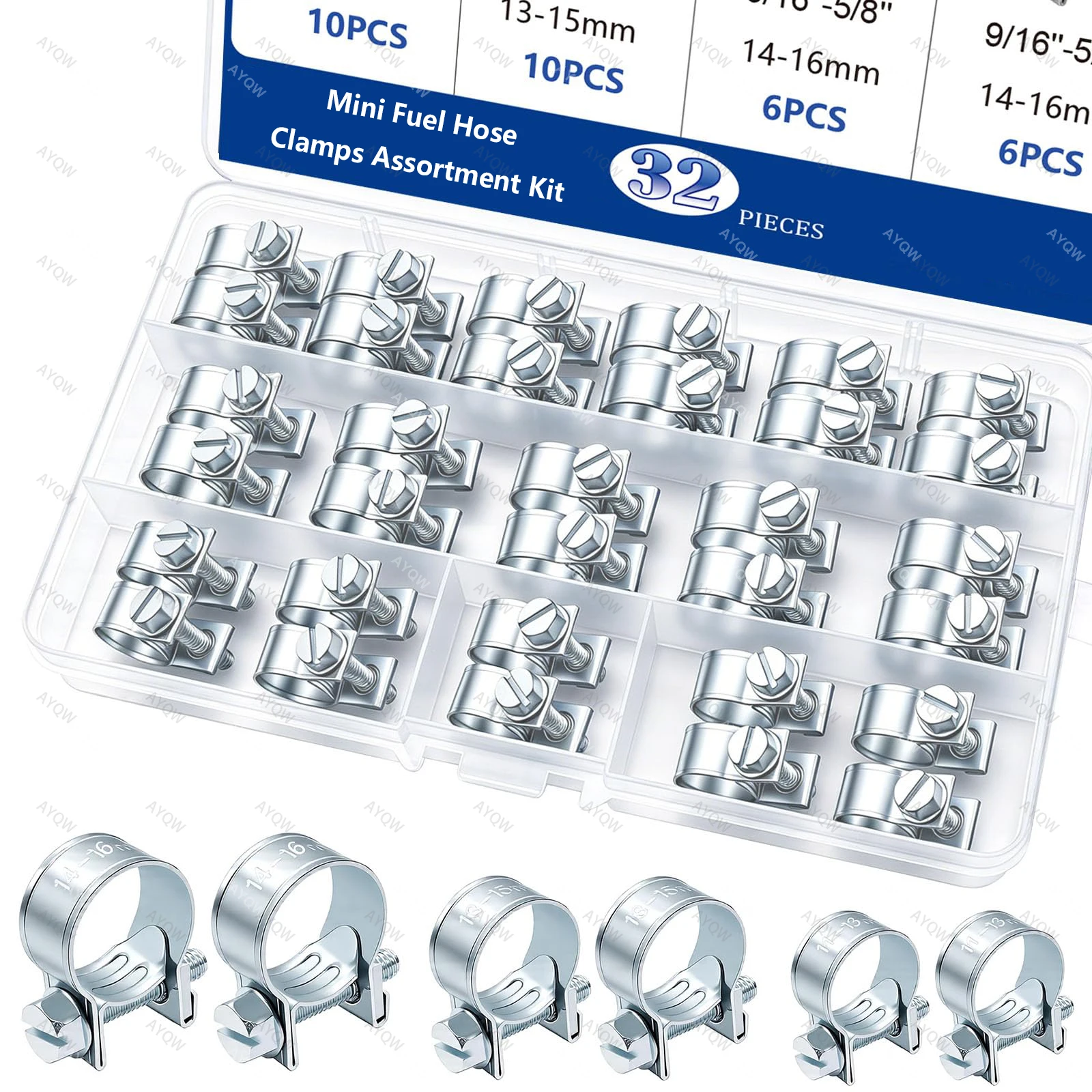 

32-Piece Set of 1/ 4inch 5/ 16inch 3/ 8inch Fuel Injection Hose Clamps and Sleeve Sets, Suitable for Hose Clamps and Sleeves in Automotive Diesel and Gasoline Pipelines