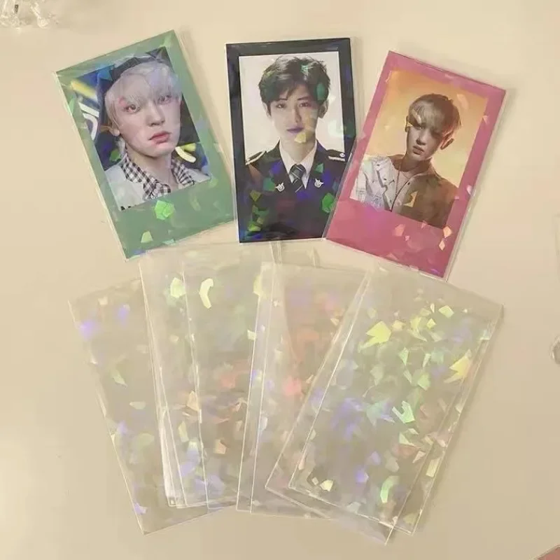 

50 шт., голографический идол с лазерной вспышкой, чехол для фотокарты KPOP, милый блестящий блестящий TCG, защитная пленка из фольги для карт