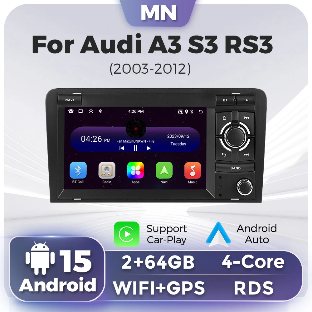 MEKEDE 7-Zoll Android Navigationssystem GPS für Audi A3 8P 2003-2011 S3 RS3 Sportback Auto Multimedia Intelligentes Carplay-Display WIFI RDS