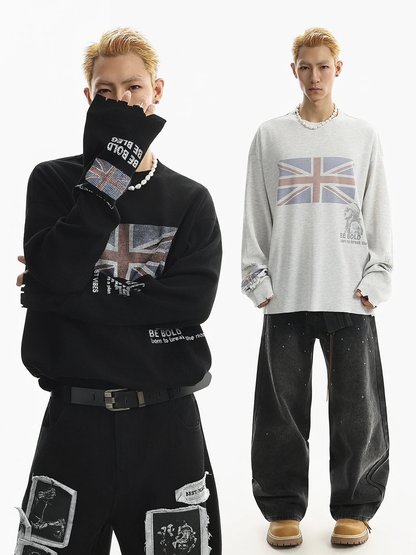 

BETEBULE American Style Long Sleeve T-Shirt Men's Spring Loose Flag Print round Neck Casual Top Fashionable And Handsome