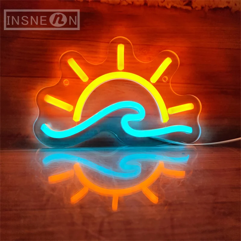 

Волнистый закат, неоновая вывеска, фотообои с изображением солнца, океана, восхода солнца, морской розы, неоновый декор для стен дома, гостиной, пляжа, бара, украшение