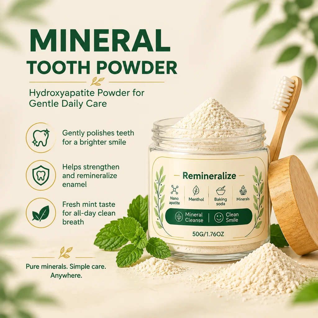Remineralize Tooth Powder, Fluoride-Free Oral Care, Fresh Breath, Paste-Free Daily Brushing Powder With Hydroxyapatite & Mint