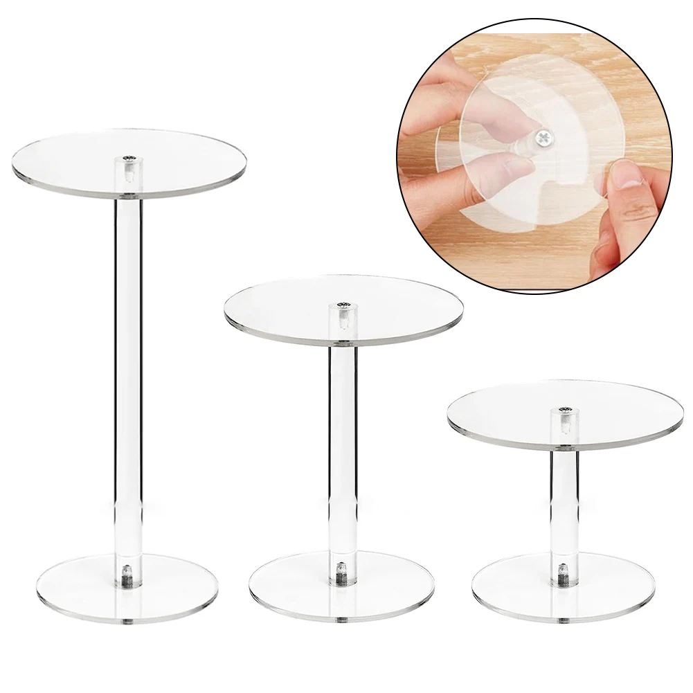 3Pcs Round Acrylic Display Stands Set Jewelry And Watches Risers Clear Display Riser Stands Perfume Doll Home Décor Organizer