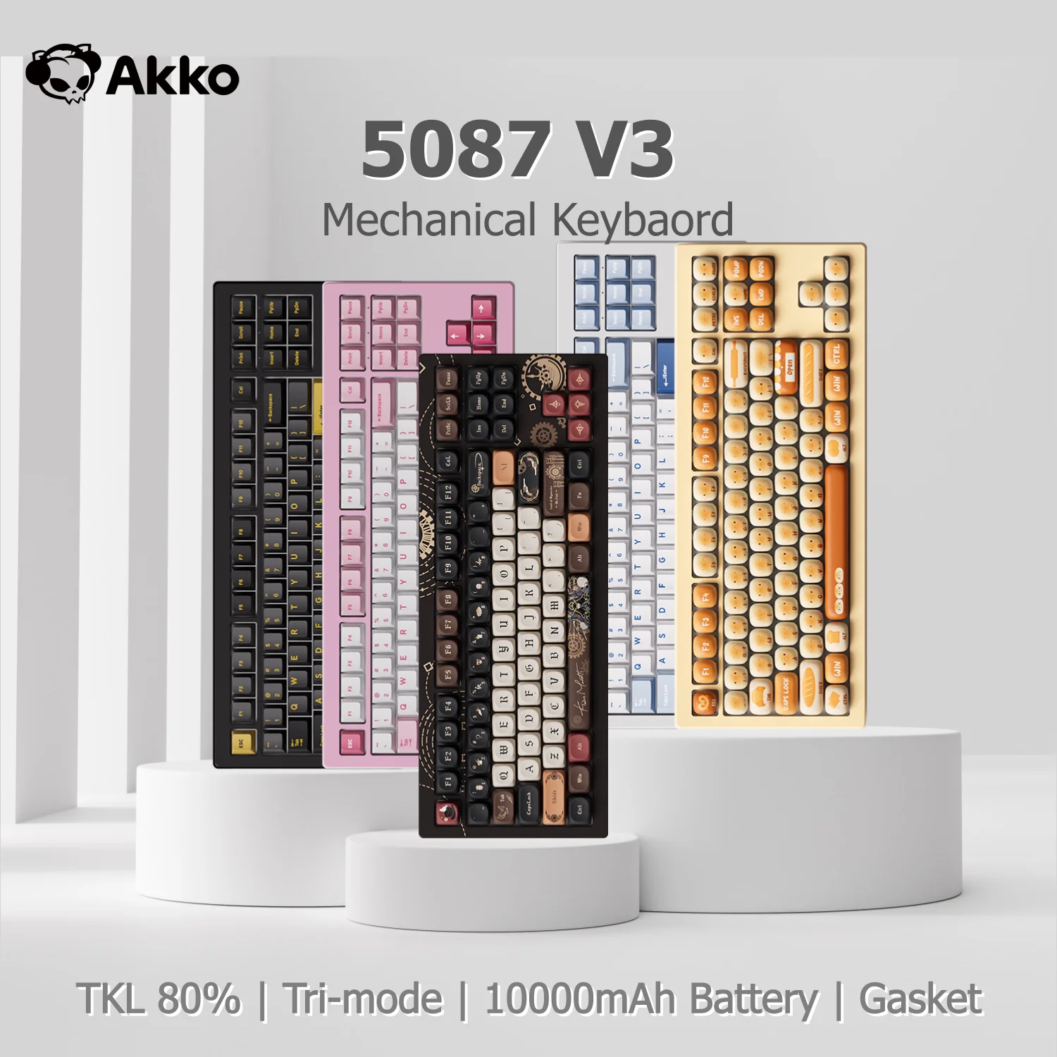 

Клавиатура Akko 5087 V3, 80% раскладка TKL, ANSI-US, с возможностью горячей замены, RGB USB Type-C/2,4g и BT5.0, трехрежимная игровая механическая клавиатура на заказ