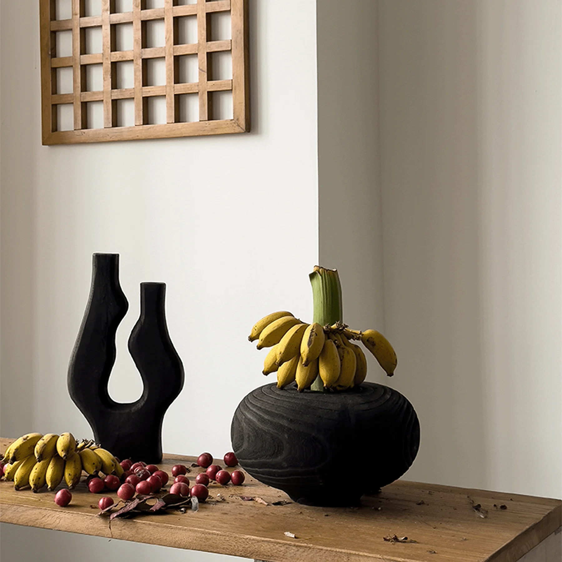 

Carbonized Solid Wood Texture Flower Ornament, Living Room Flower Arrangement, Homestay Abstract Big Belly Round Vase Ornament