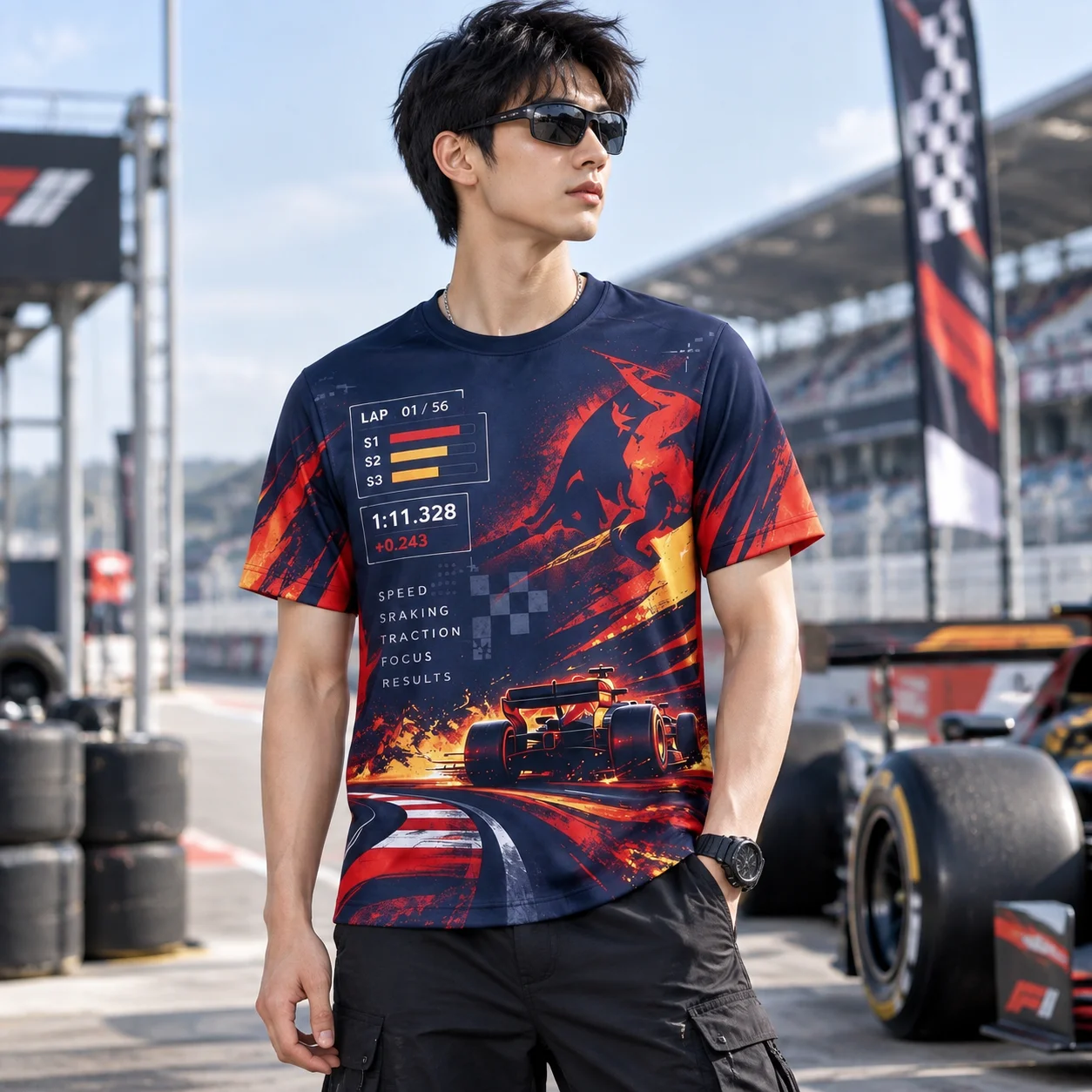 Formula One Racing Men's T-shirt Summer Racing Pattern Printed T-shirt Speed Style Casual Racing Fans Neutral Gift T-shirt