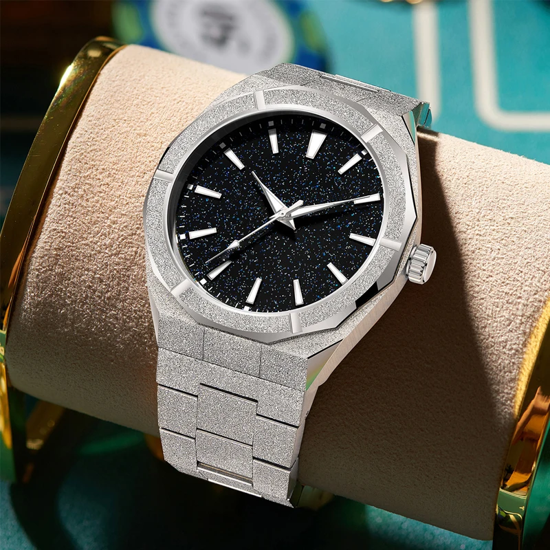 Men Watch Starlight Radiance Brushed wristwatch Dial Luxury Busines Timepiece Luminous Water Resistant Quartz Watch Unisex Style