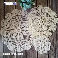 Mới Handmade Cotton Placemat Cốc Coaster Cốc Bếp Giáng Sinh Bàn Nơi Thảm Vải Ren Móc Trà Doily Món Ăn Chảo miếng Lót