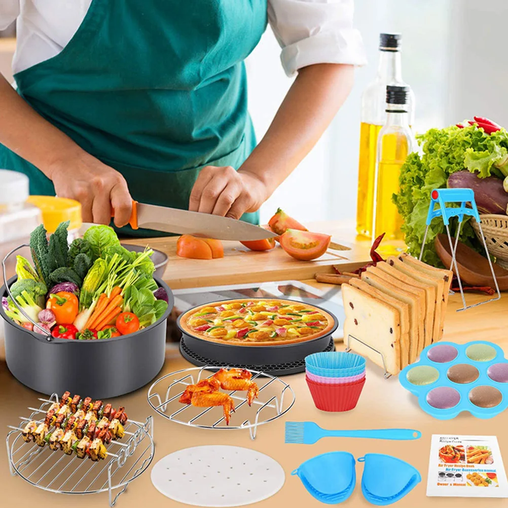 

6Pcs Air Fryer Accessories Baking Basket Pizza Pan Non-Stick Tools Frying Pot Kit Household Frying Pan