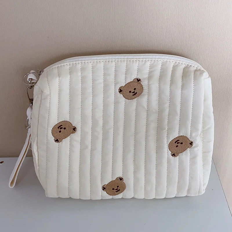 Korean Bear Embroidery Maternity Mommy Shoulder Bags Baby Diaper Bag Nappy Storage Organizer Cotton Quilted Messenger Bag