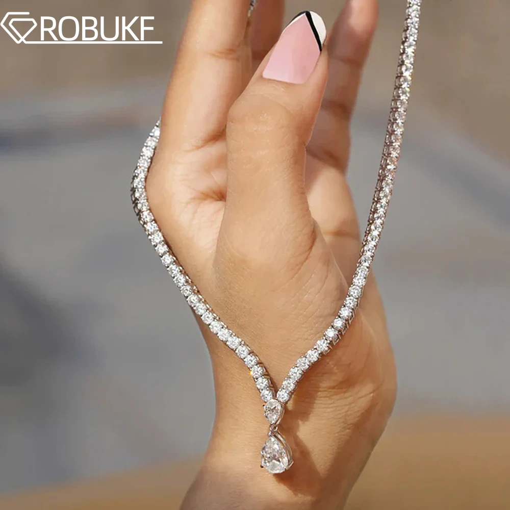 

6Carat Pear Cut Full Moissanite Tennis Necklace for Women V-shape 3mm Round Cut Diamond S925 Silver WaterDrop Riviera Necklaces