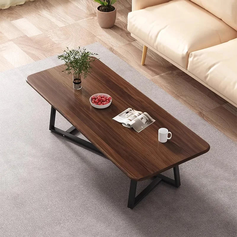 

Hot Sales B2B Stylish Walnut Effect Top Wooden Coffee Table With Modern Design Metal X-Base For Trade Firms & Showrooms