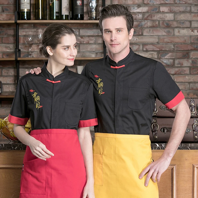 Restaurant Kitchen Jacket Hotel Men's Chef Shirt Catering Cooking Uniform Bakery Coffee Women Waiter Short-Sleeved Work Clothes