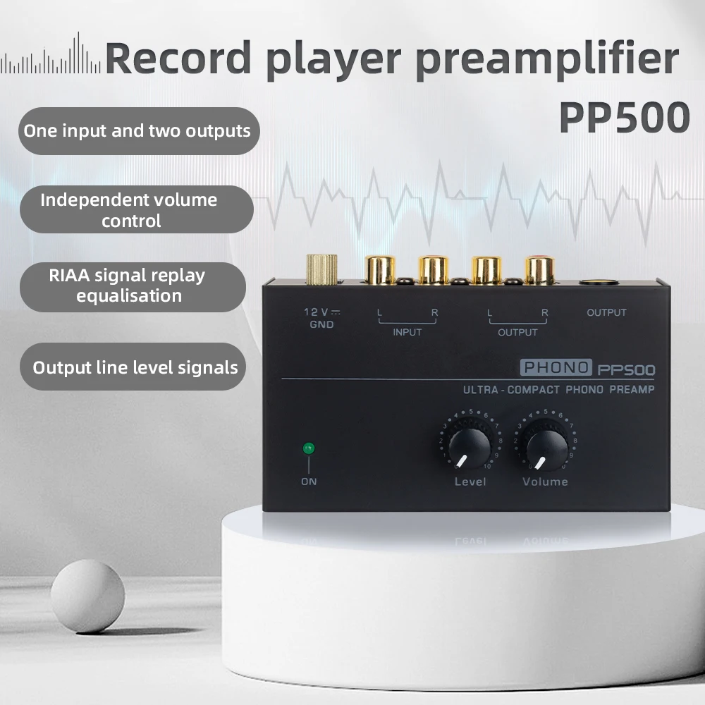 PP500 포노 프리앰프 헤드폰 프리앰프 마이크, 비닐 턴테이블용, 레벨 볼륨 제어, 믹서 확대