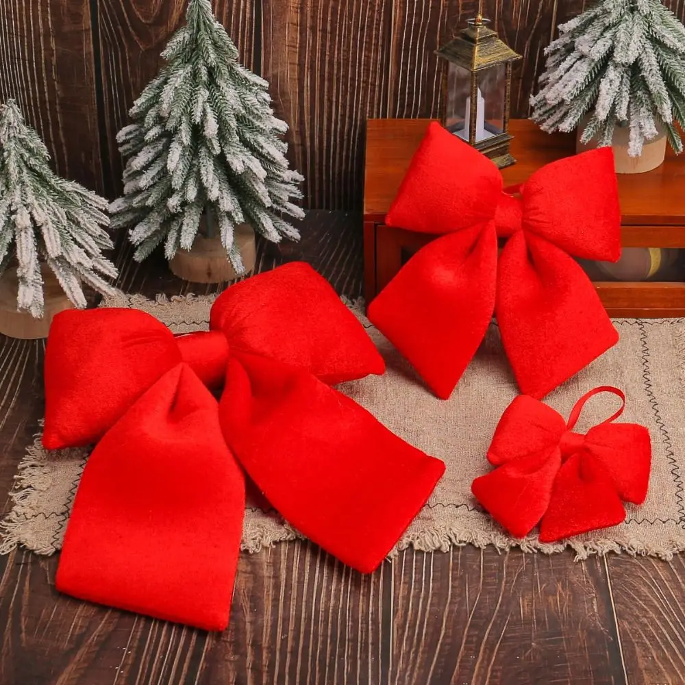 Hanging Ornament Red Christmas Bow DIY Large Size Xmas Tree Bowknot Pendant Flannelette Reusable Christmas Tree Decorations