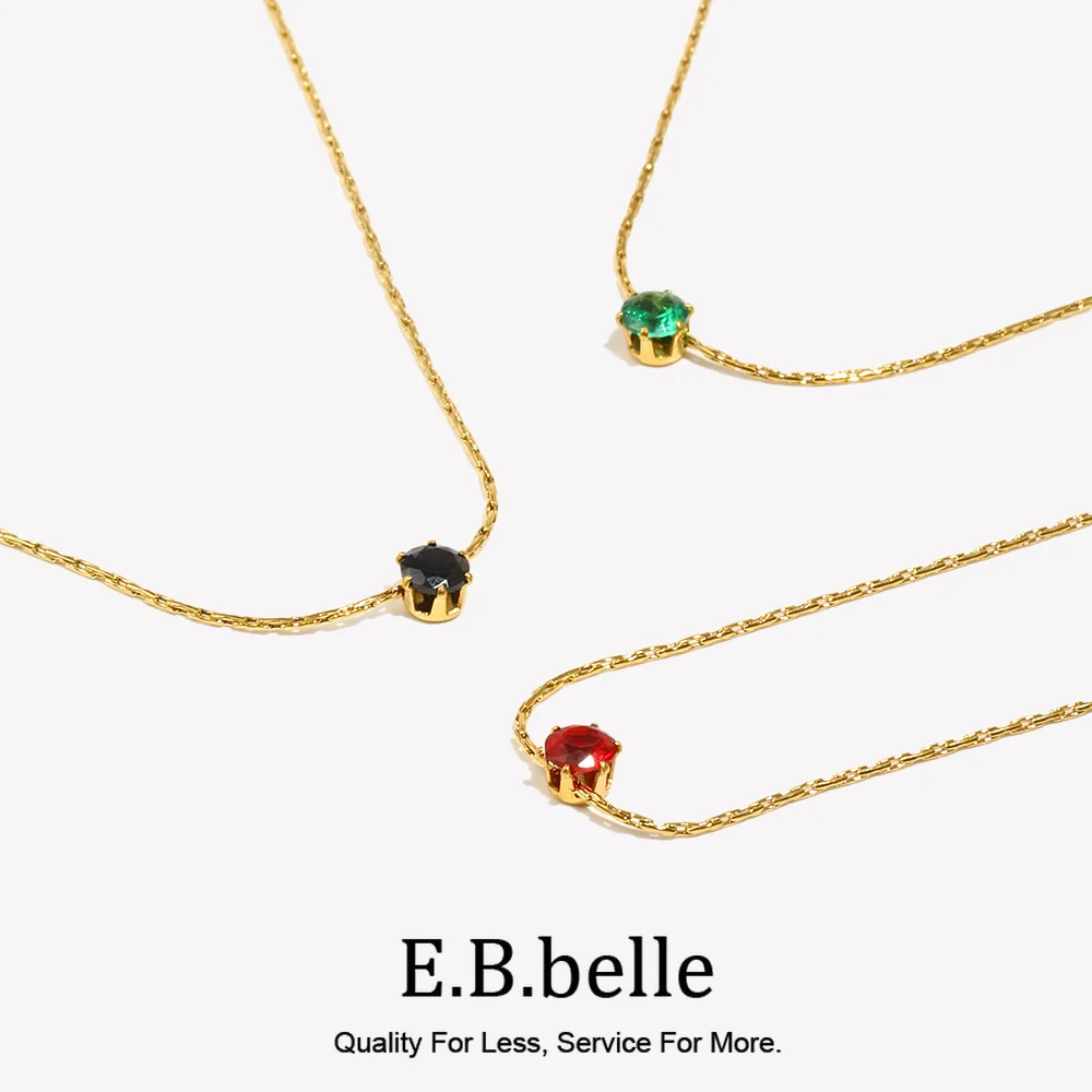 E.B.belle Ultra Fine Woven Chain Mini Zircon Pendant Necklace 316L Stainless Steel Necklace 18K Gold Plated Accessories