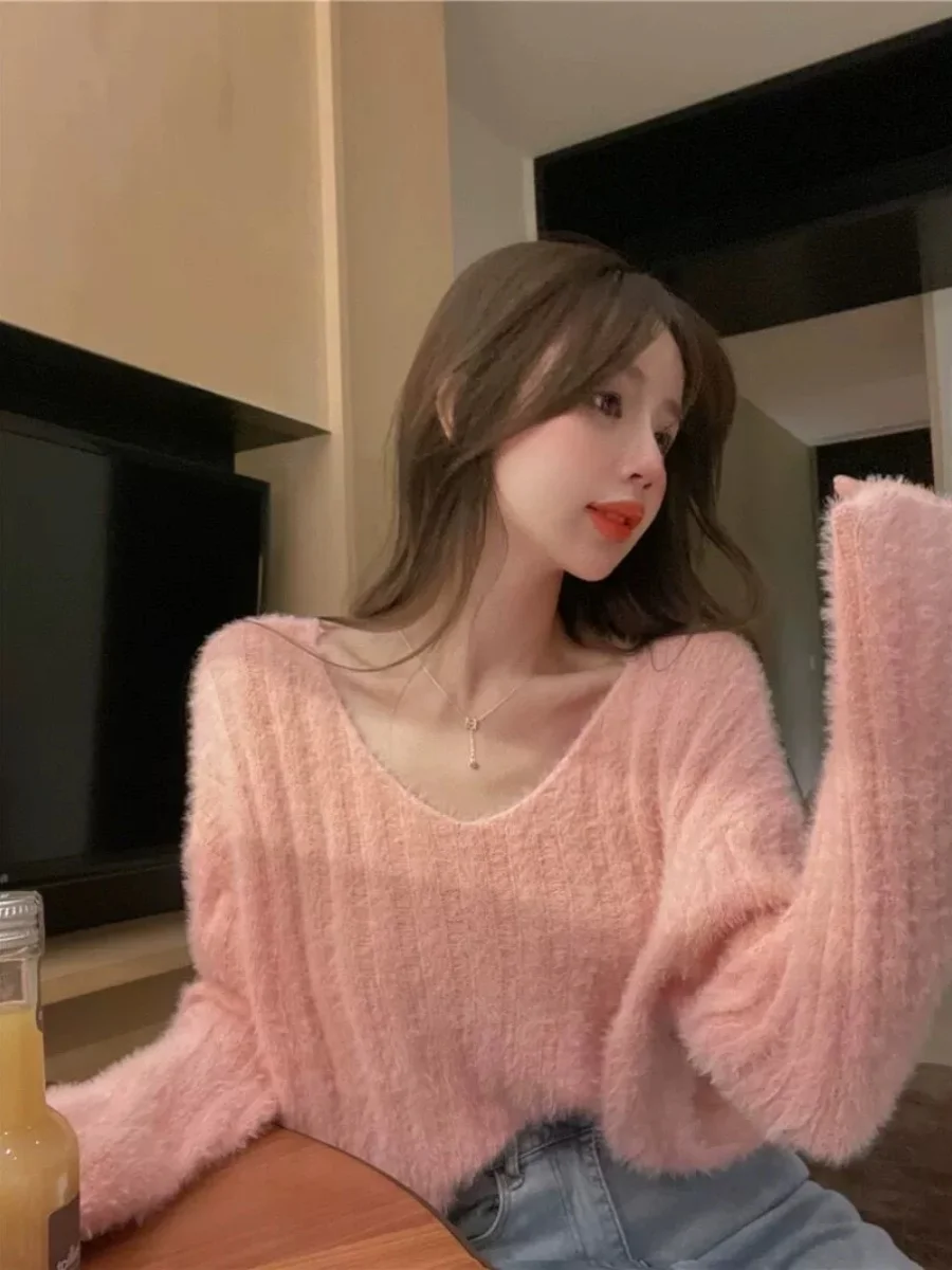 

Fall 2025 New Sle Women's V-Ne Knitted Sweater ort Loose Fit Pullover Warmth Emitting Commute Pure Color Acrylic Blend