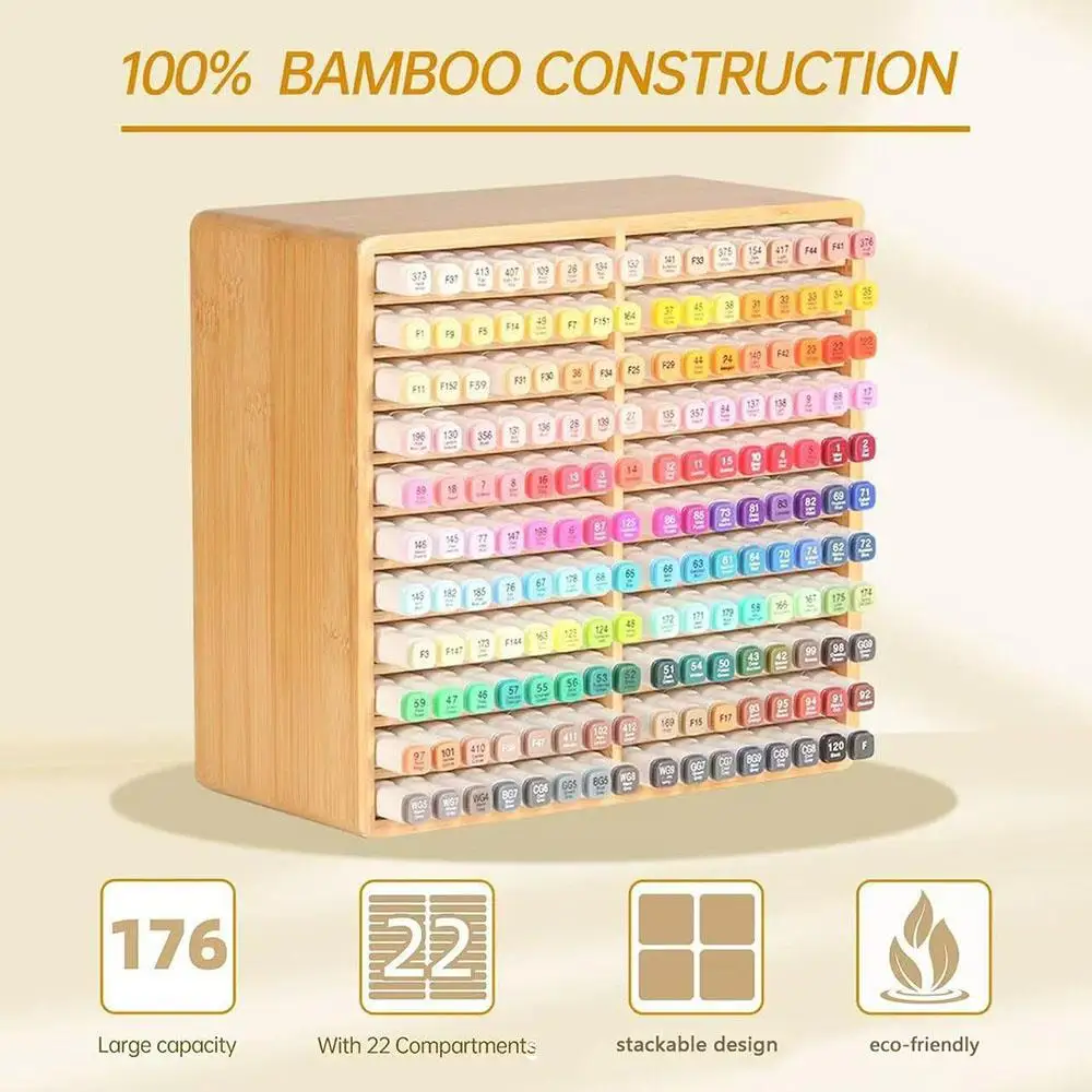 Bamboo Desktop Watercolor Pen Storage Box Student Office Pen Holder Painting Brush Storage Rack Multi-layer Stationery Supplies