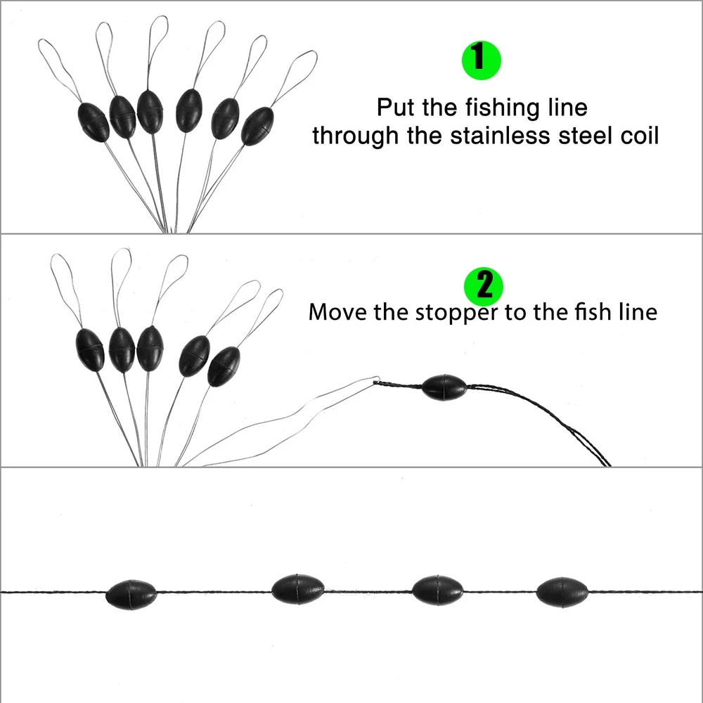 PRO BEROS 60Pcs 10Set Black Rubber Space Beans Oval Stopper Fishing Bobber Float Catfish Flotador Fishing Float Folat Line Stops view 5