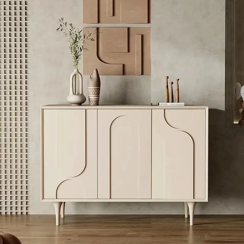 Atunus Cream Style Sideboard Living Room Multi-function Storage Cabinet Kitchen With Glass Door Storage Cabinet