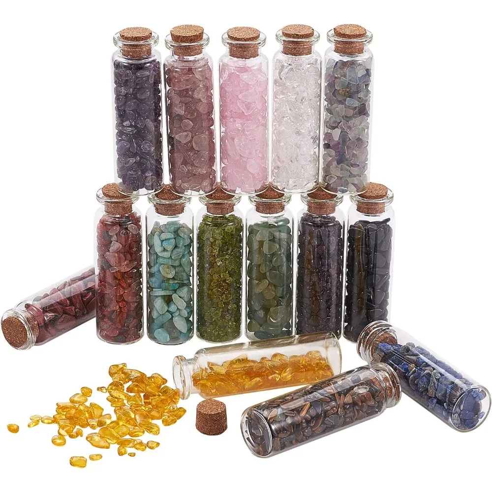 

Mini Glass Wishing Bottle Set 15 Colors Undrilled Tumbled Chips Stones for Necklace Pendants Jewelry DIY