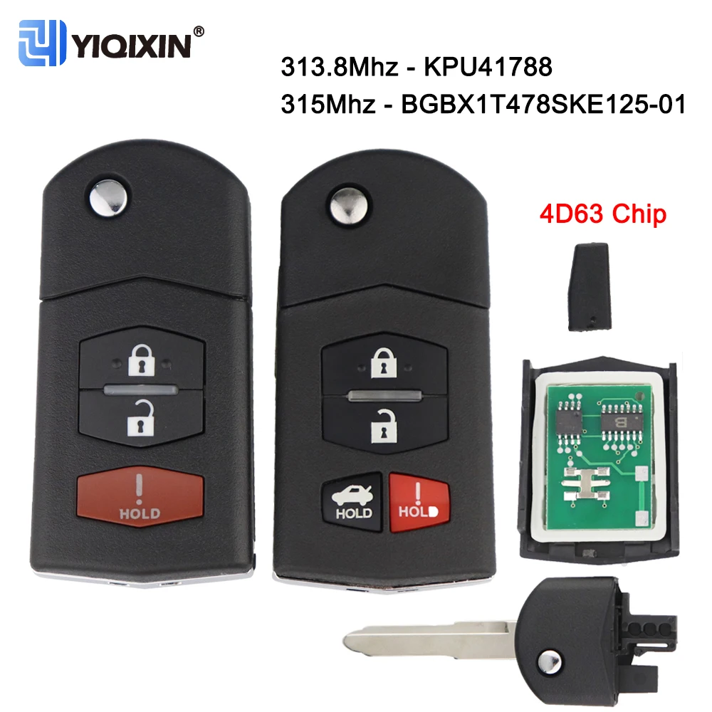 YIQIXIN 313.8/315Mhz Smart Car Remote Key For Mazda 3 Speed 5 6 Miata MX-5 CX-7 RX-8 CX-9 BGBX1T478SKE125-01 4D63 Chip KPU41788