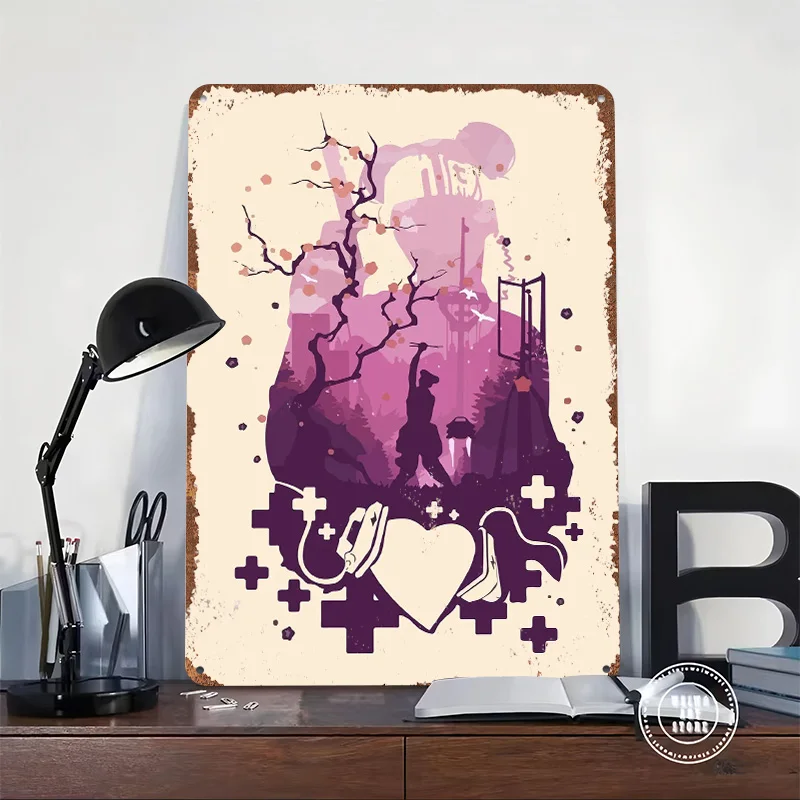 Silhouette Apex Legends Lifeline Tinplate Poster Custom Wall Art Vintage Metal Signs Retro Tin Plaque for Decoration Home House