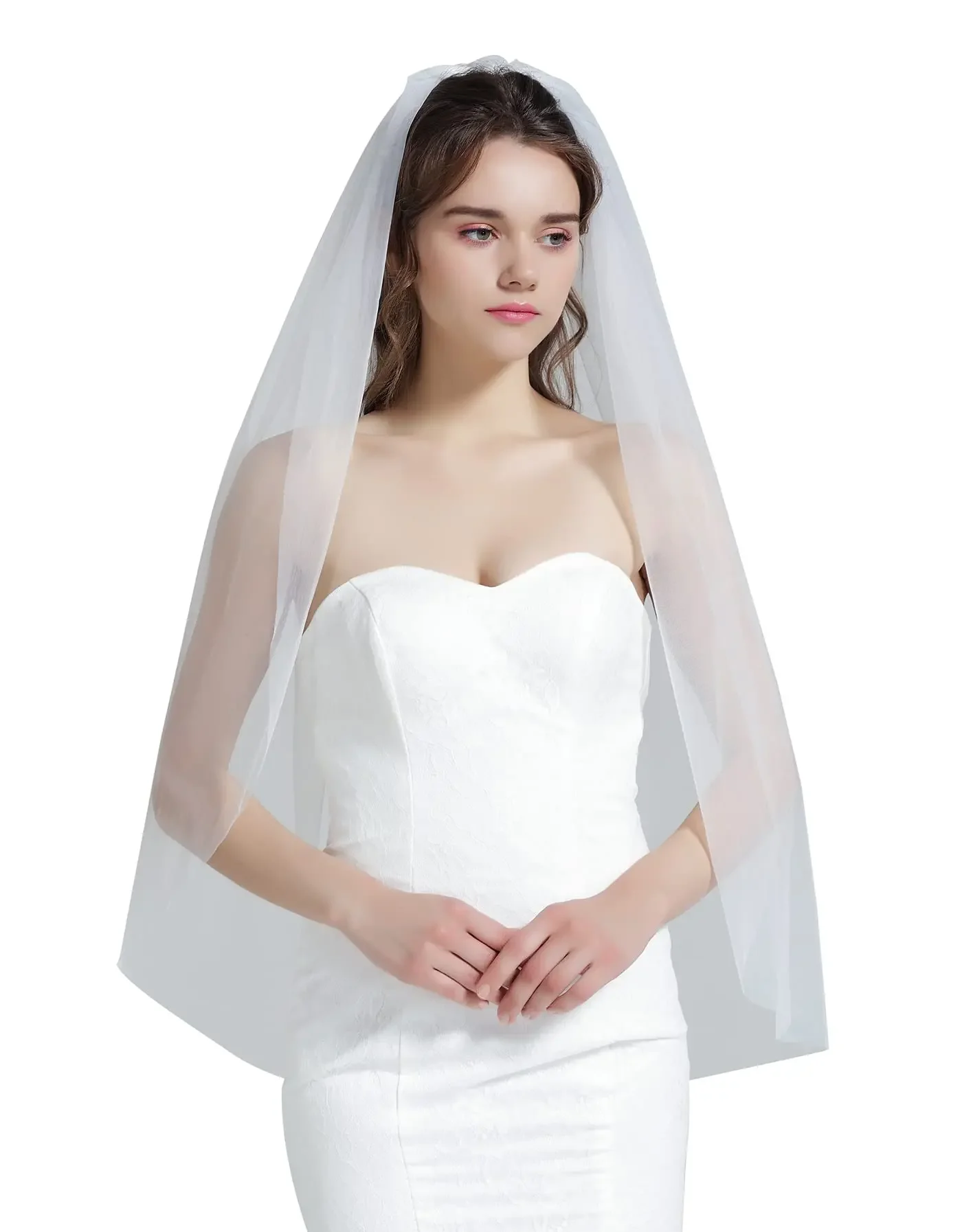 Wedding Bridal Veil with Comb 1 Tier Cut Edge Fingertip&Cathedral Length 2024