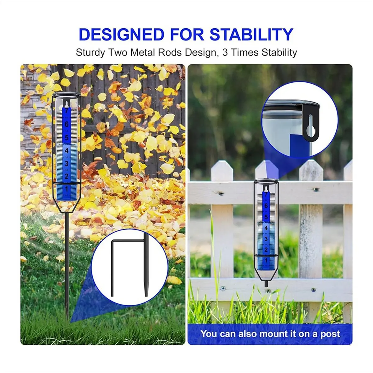 A13M Upgraded Rain Gauge, Freeze Proof Rain Gauge Outdoor Best Rated, Large Clear Numbers Rain Gauges for Yards with Stake