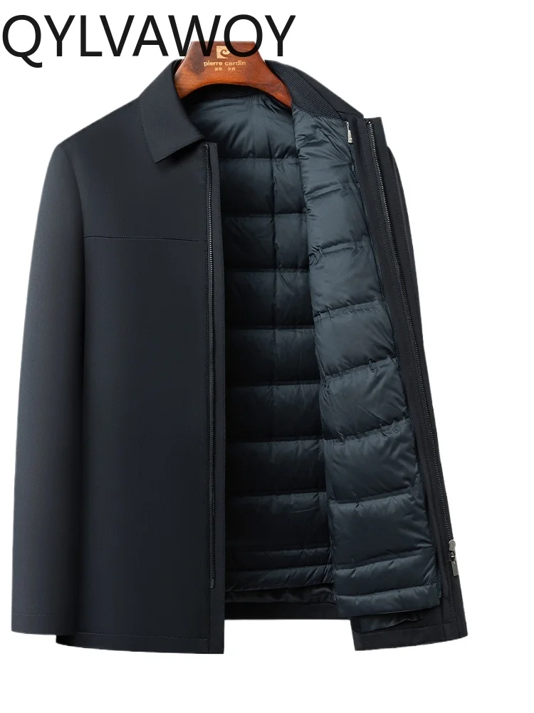 

QYLVAWOY 55% Polyamide 2024 Winter New Goose Down Jacket Middle-Aged Elderly Men's Dad's Outfit Lapel Down Coat Outerwear LJ2556