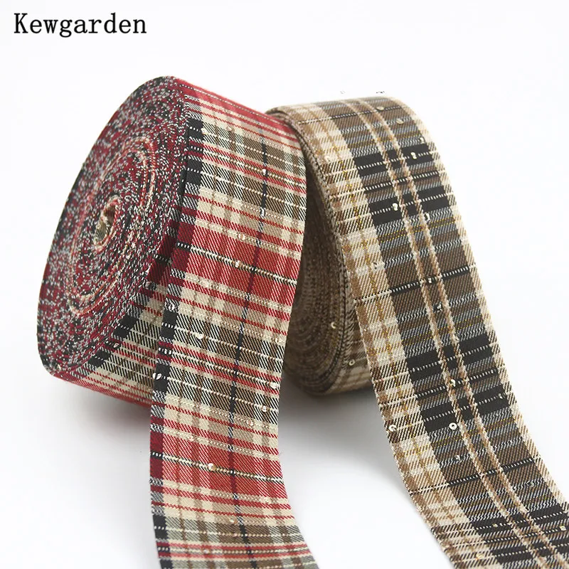 

Kewgarden Plaid Layering Cloth Ribbon 2" 1" 10mm 25mm 50mm Handmade Carfts DIY Bowknot Hair Accessories Make Materials 11 Yards