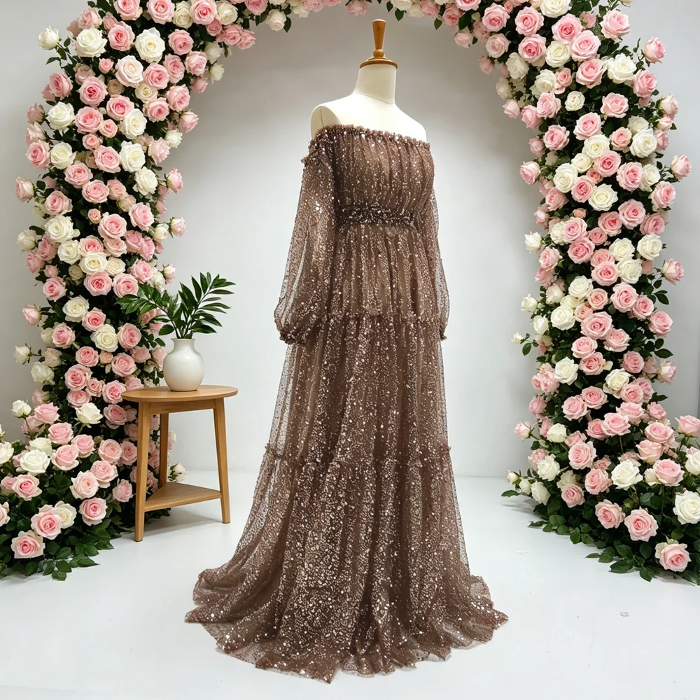 Schwangerschaftsfotografie-Kleid für Damen, künstlerisches Kleid, elegantes Perlen-Pailletten-Mesh-Kleid in A-Linie mit Futter, transparentes Umstandskleid