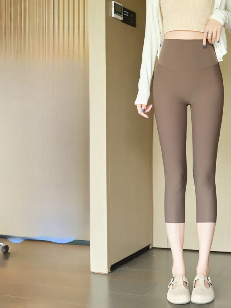 

Тонкие штаны для йоги из ледяного шелка с высокой талией, коровья кожа на семь футов, женская летняя верхняя одежда небольшого размера, легкий бот для контроля живота