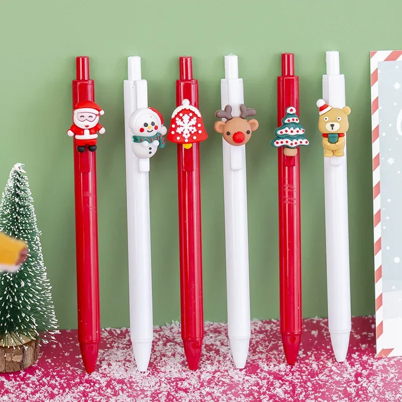 6Pcs Cartoon Christmas Three-dimensional Gel Pens Set Full Needle Tube Smooth Water Neutral Pen  School Supplies